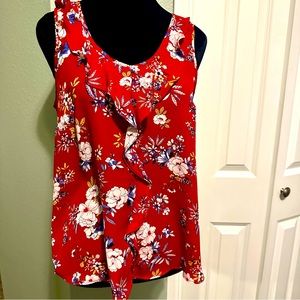 Red floral tank top.